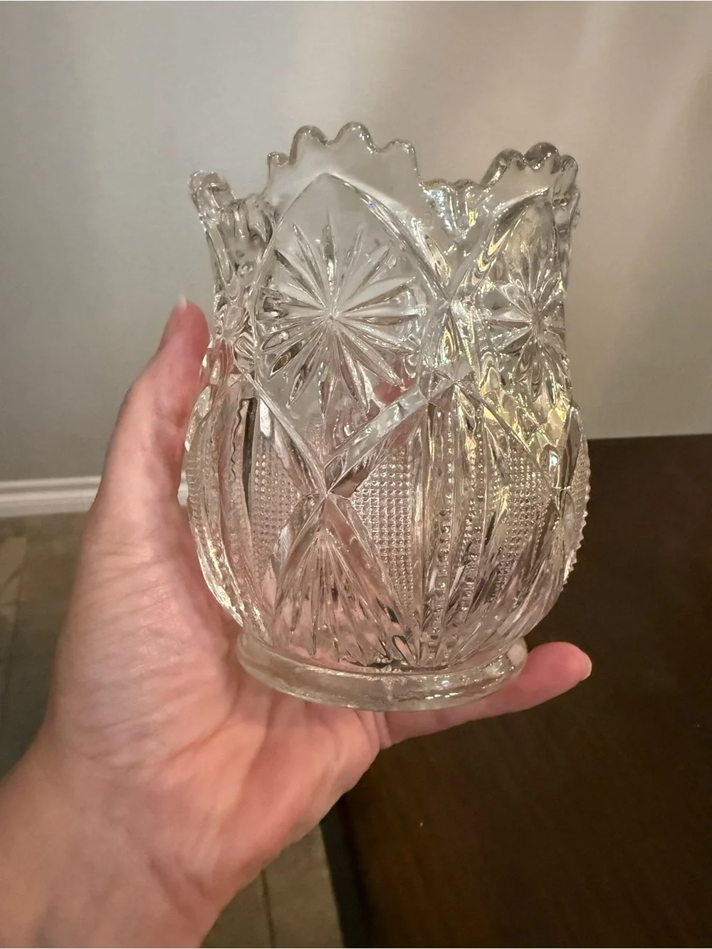 Early American Pattern Glass EAPG Spooner Celery Vase Geometric Scalloped